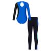 Girls Gymnastics Leotard Mock Neck Keyhole Back Rhinestone Details with Striped Pants for Competitions