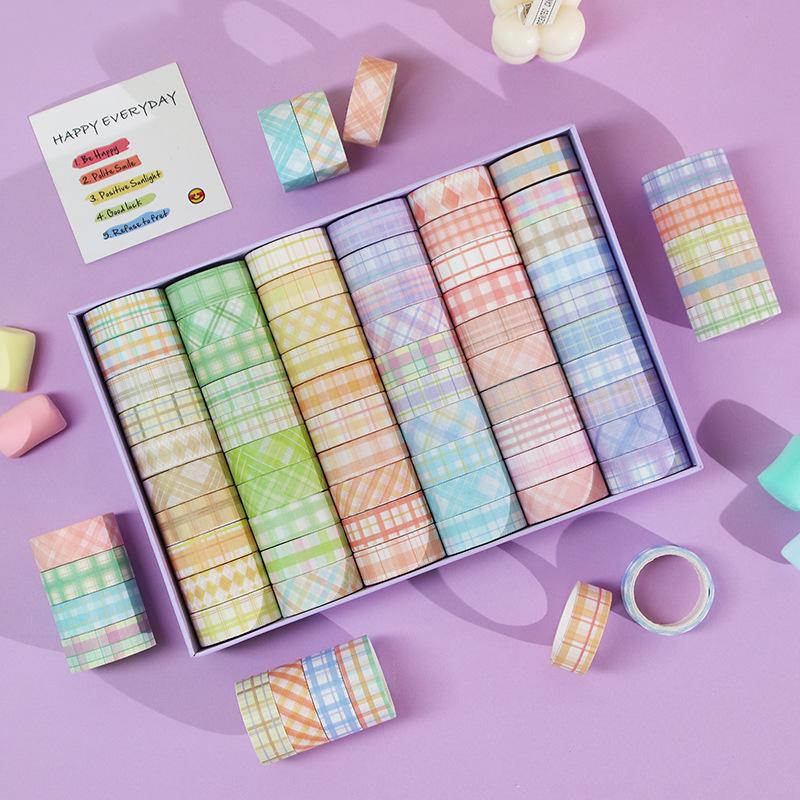 Set med 60 rullar: Japanska Pappersanteckningsbokstejper - Små Fräscha Rutiga Saltserien för DIY-nybörjare