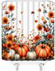Thanksgiving Pumpkin Shower Curtain Orange Flower Butterfly Fall Pumpkin Watercolor Leaves Rustic Nature Autumn Fabric Bathroom
