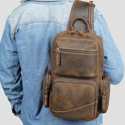 Bovenlaag Rundleer Satchel Heren Retro Echt Leer Multifunctionele Borsttas Grote Capaciteit Vrijetijdstas