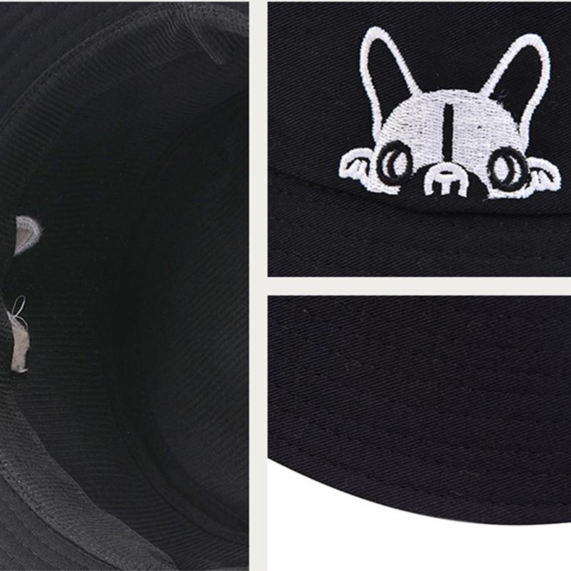 Unisex Embroidered Cute Dog Foldable Bucket Hat Beach Sun Hat Street Headwear Outdoor Cap Men and Woman Hat