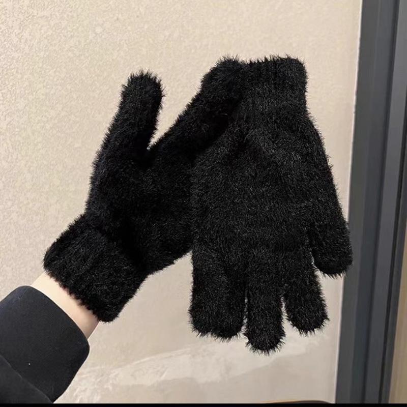 Women Outdoors Cycling Solid Color Wistiti Mittens Fashion Winter Mink Velvet Five Finger Gloves Plush Warm Cold Proof Gloves