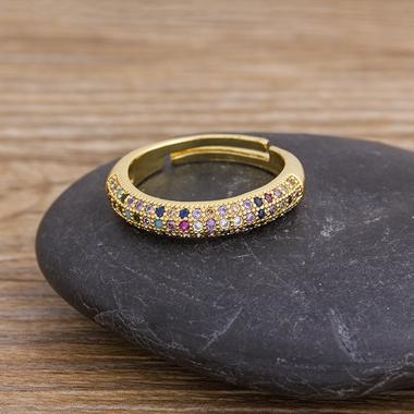 Nidin New Arrival 12 Styles Rainbow Crystal Rings for Women Adjustable AAA Cubic Zirconia Opening Geometric Ring Jewelry Gifts