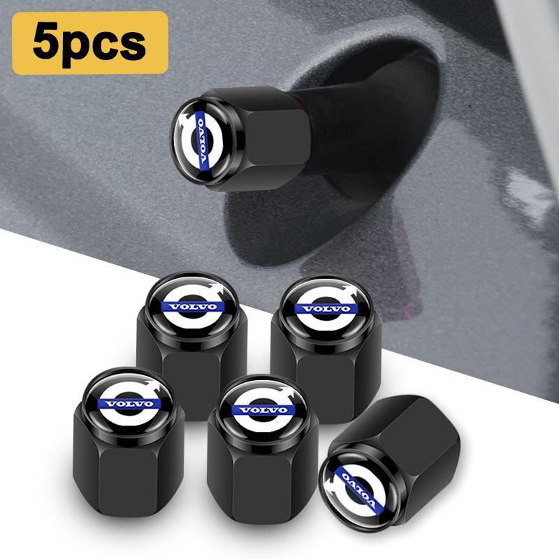 5PCS Aluminum Alloy Car Wheel Tire Valve Caps Dustproof Stem Cover for Volvo Rdesign XC60 XC90 XC40 V50 V60 EX30 S60 C30 V70 AWD