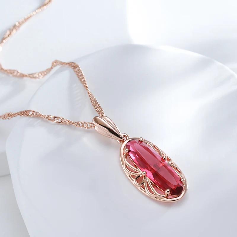 Oval Red Natural Zircon Pendant Necklace For Women Fashion  Rose Gold Color High Quality Daily Fine Vintage Jewelry