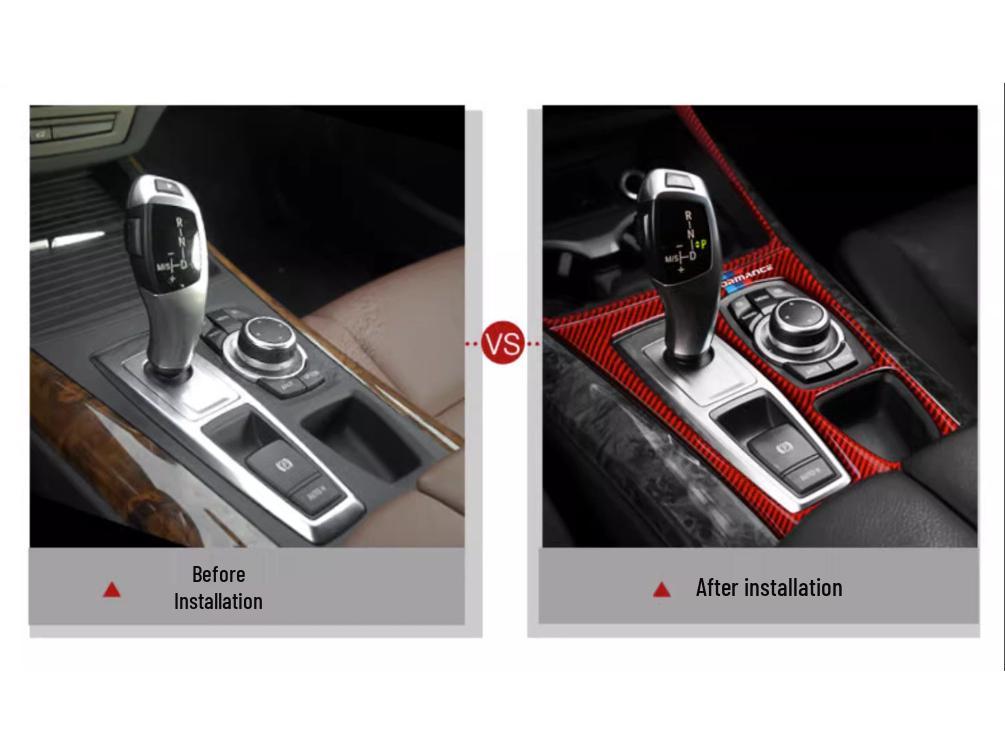 Adesivo de Painel de Marchas em Fibra de Carbono para BMW X5/X6 E70/E71 Console Interior