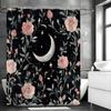 Pink Floral Moon Shower Curtain, Bathroom Decorative Shower Curtain, Waterproof Shower Curtain with Hooks