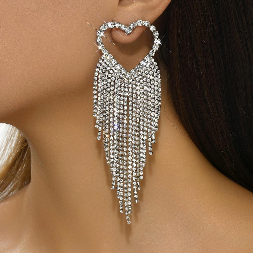 2PC Women's Fashion Love tassel Earrings Zircon Simple and High End Suitable for Date, Party, Festival Gifts