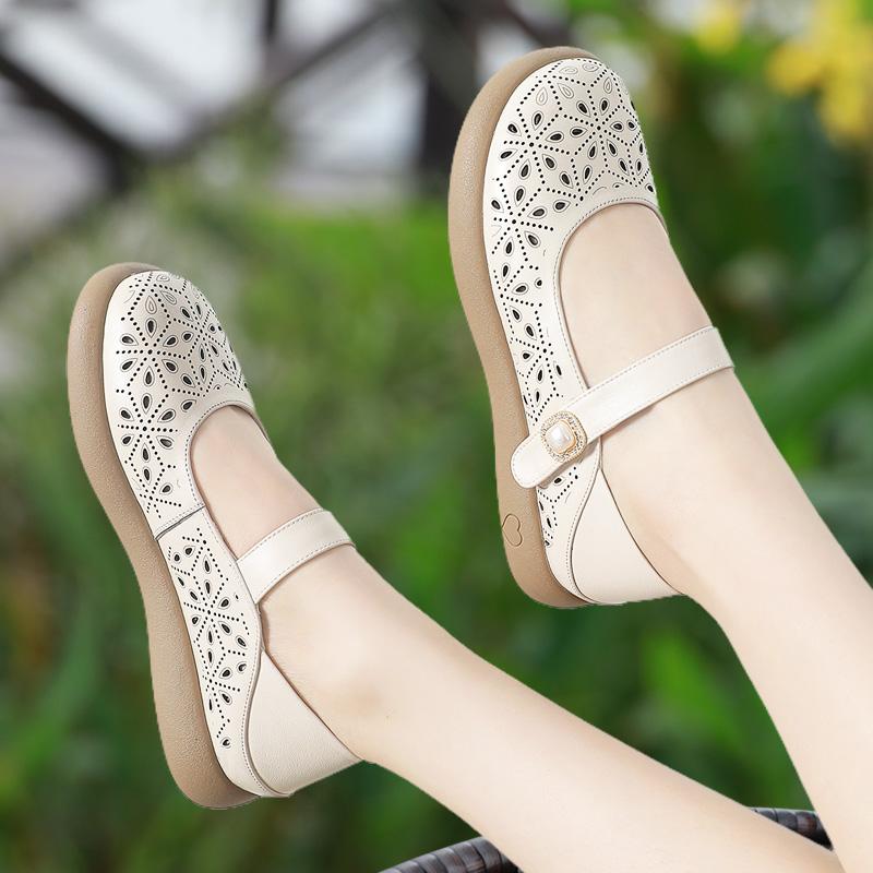 GKTINOO Genuine Leather Ladies Flats Summer Shoes Woman Platform Casual Loafers Hollow Round Toe Soft Comfort Sandals Female