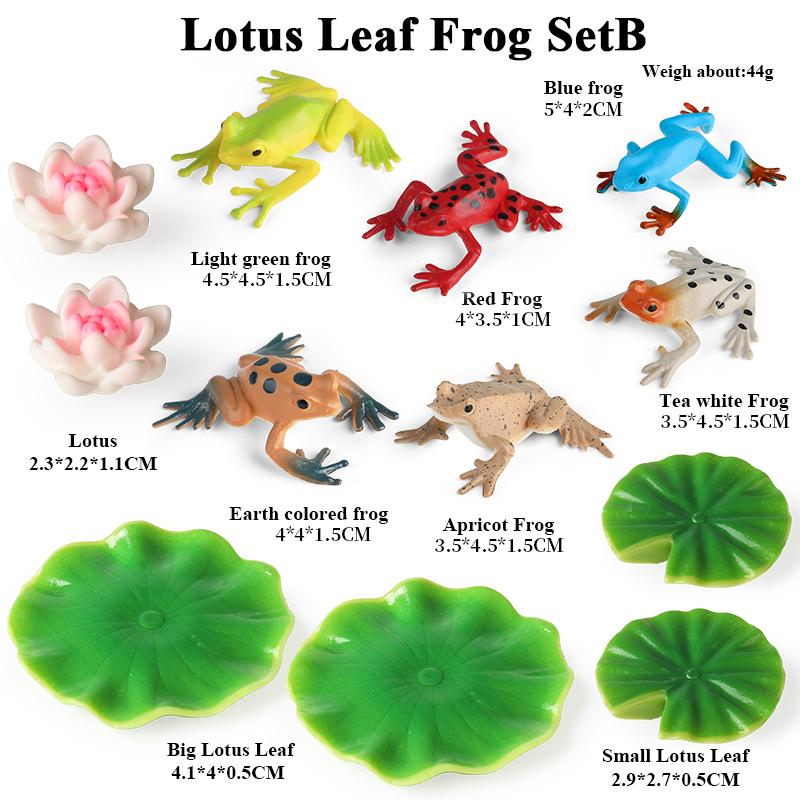 Oenux Pond Lake Animals Frog Model Simulation Lotus Leaf Tadpole Action Figures PVC Miniature Cute Educational Toys Kids Gift