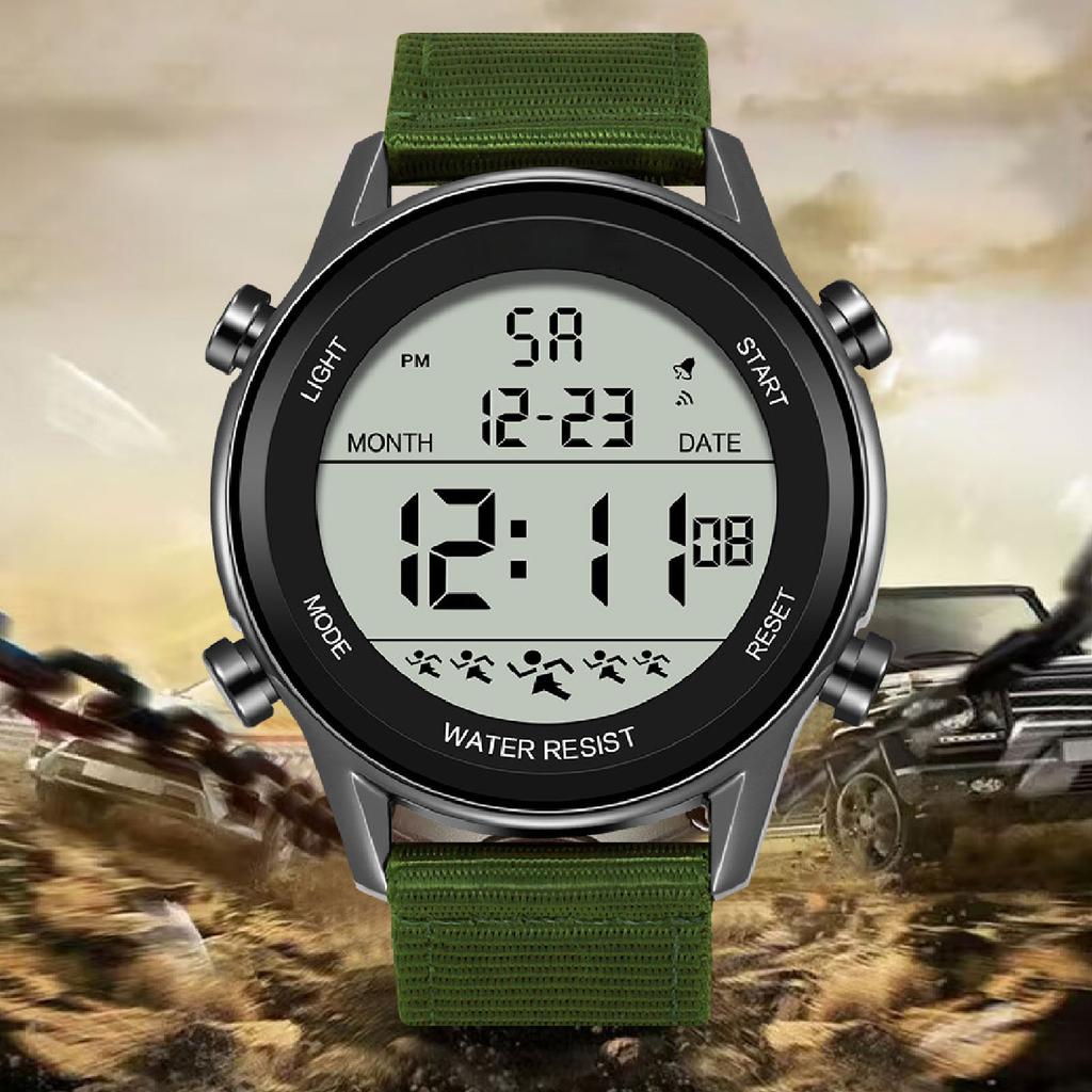Men Digital Sports Watch Rainproof Alarm Countdown Dual Time Zone Nylon Strap Digital Watch with Stopwatch for Outdoor