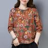 Floral T-shirt Women's Three-quarter Sleeve Spring and Autumn Large Size Round Neck Bottoming Shirt Top