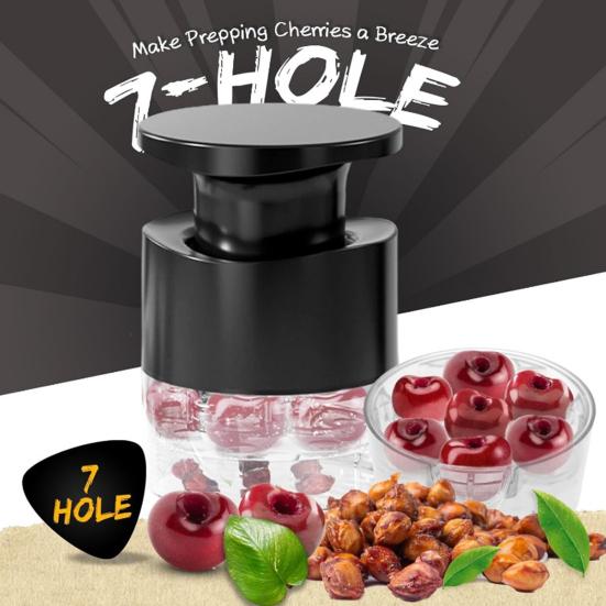 7-Hole Cherry Pitter Ergonomic Fruit Stone Remover for Cherries Dates Quiet Cherry Seeds Remover for Making Jam Cherry Dishes