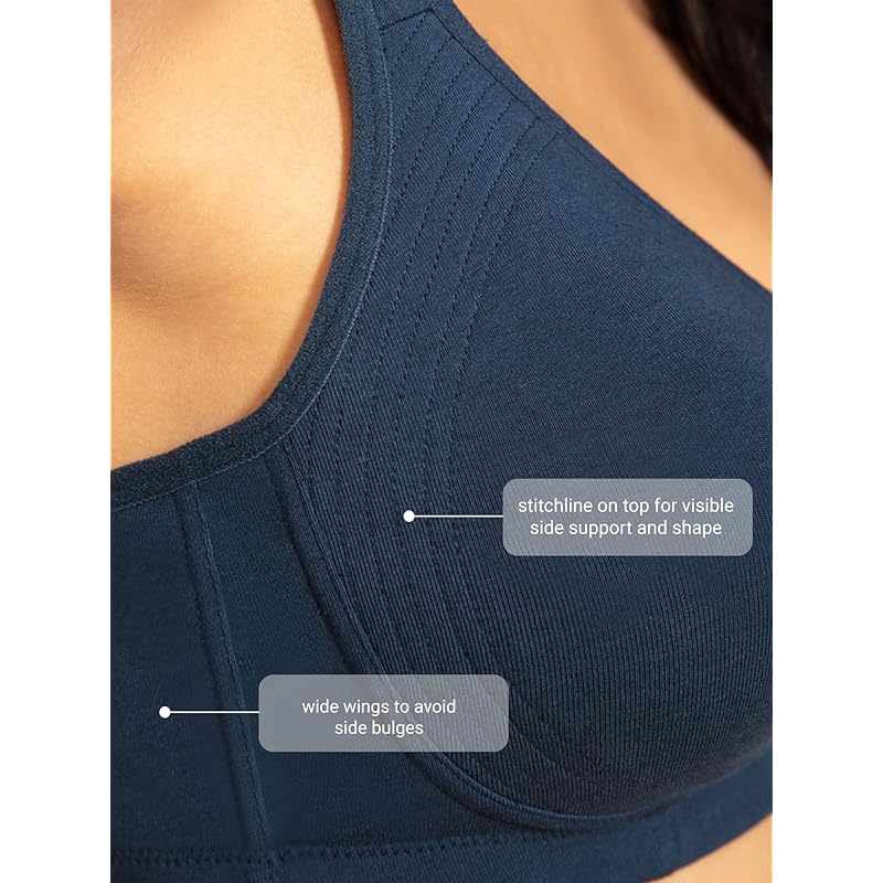 

NYKD Everyday Cotton Bra for Women - Encircled with Love | Non-Padded | Wirefree | Full Coverage with Side Support Shape 32C синій