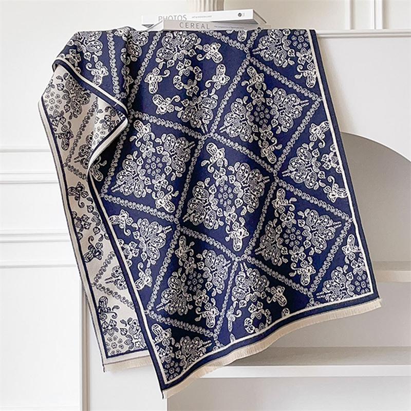 

Winter Cashmere Scarf for Women Luxury Warm Shawl Floral Print Windproof Cape Pashmina Handerchief designer Female Scarf 65X185cm