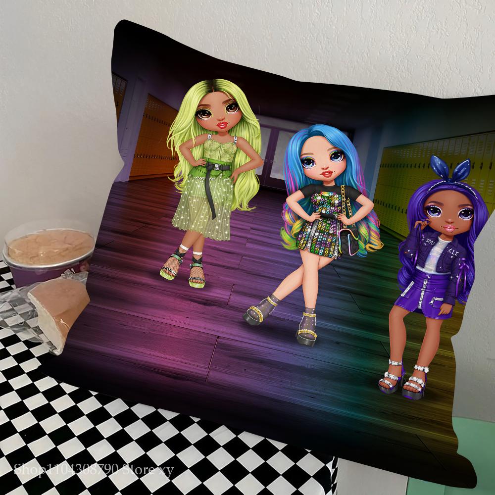 Anime Rainbow High Doll Pillow Case Fashion Square Pillowcase Bedroom Sofa Room Ins Decoration Leisure Cushion Cover 40x40