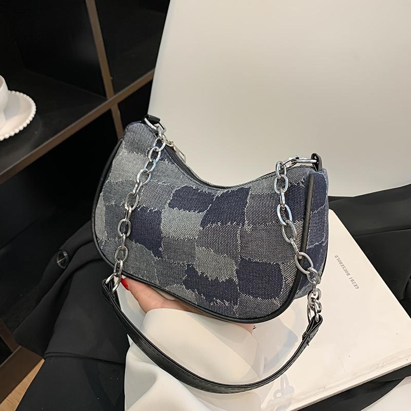 

Retro Geometric Crossbody Bag with Detachable Chain Strap Vintage Shoulder Purse Zipper Closure & Polyester Lining for Casual Crossbody Purse