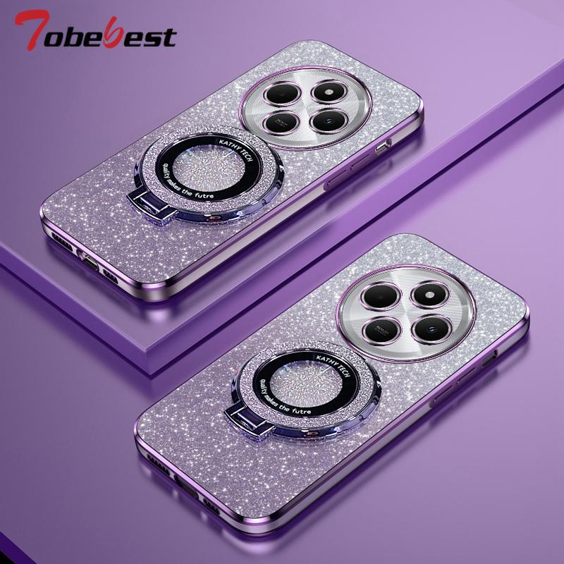 

Чехол для телефона с магнитным держателем с блестящим покрытием для Xiaomi POCO M7 F7 Pro Ultra 5G Мягкая силиконовая накладка Poco F7 фиолетовый