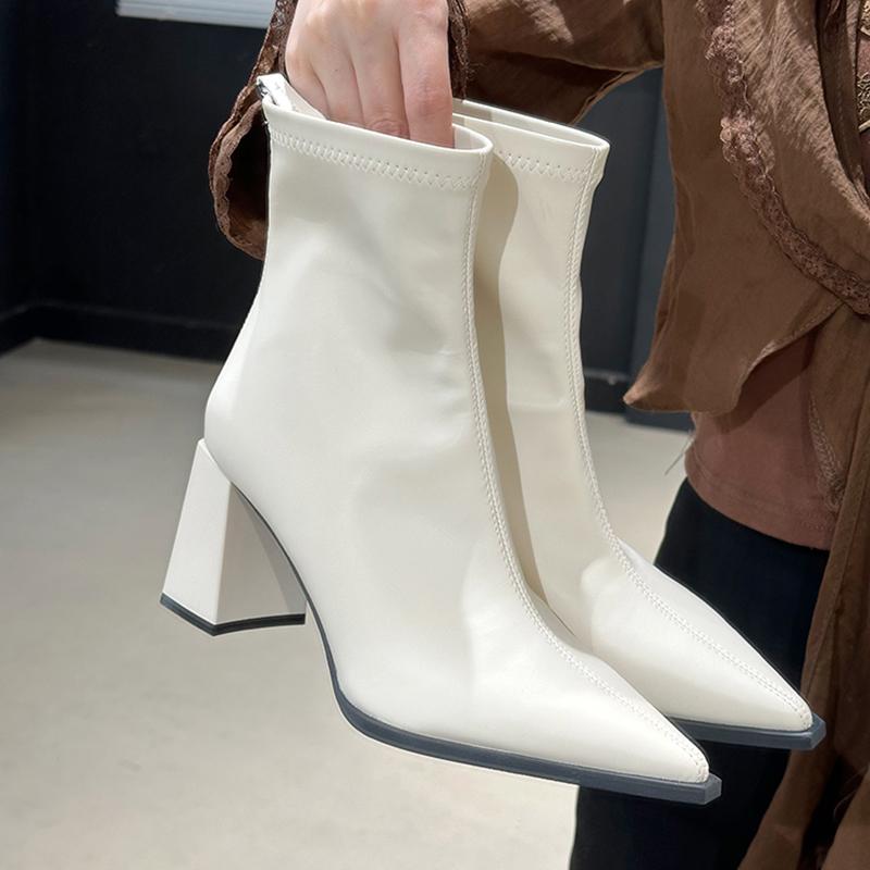 

Уличный стиль, высокие каблуки, женские ботильоны, модные туфли с острым носком, зимние женские элегантные короткие ботинки Botas De Mujer 35