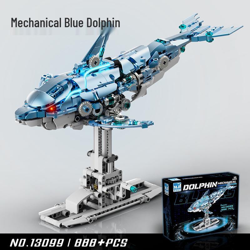 Lego-Compatible Mechanical Parrot, Shark, Whale, and Octopus Assembly Model Toys