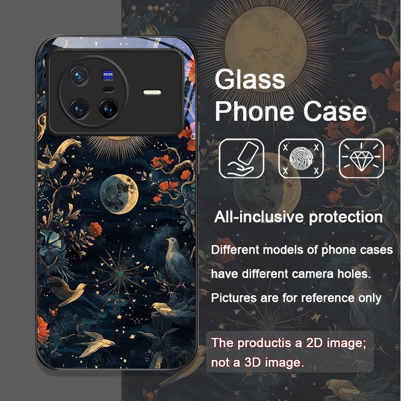 Aesthetic Sunflowers and Moon Pattern Tempered Glass Phone Case for OPPO Reno 13F 12 11 10 Pro Plus Find X8 X5 X3 Lite 5G Cover