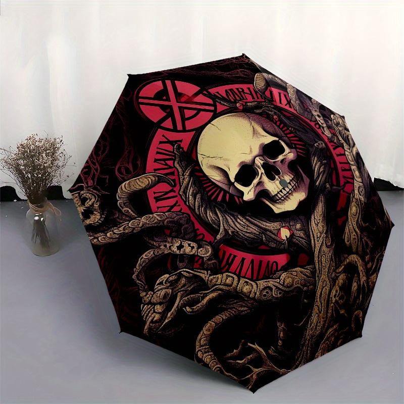 Dark Fantasy Skull & Tentacle Circular Wall ArtUmbrella, Portable 3-Fold Compact Umbrella for Men & Women Gift