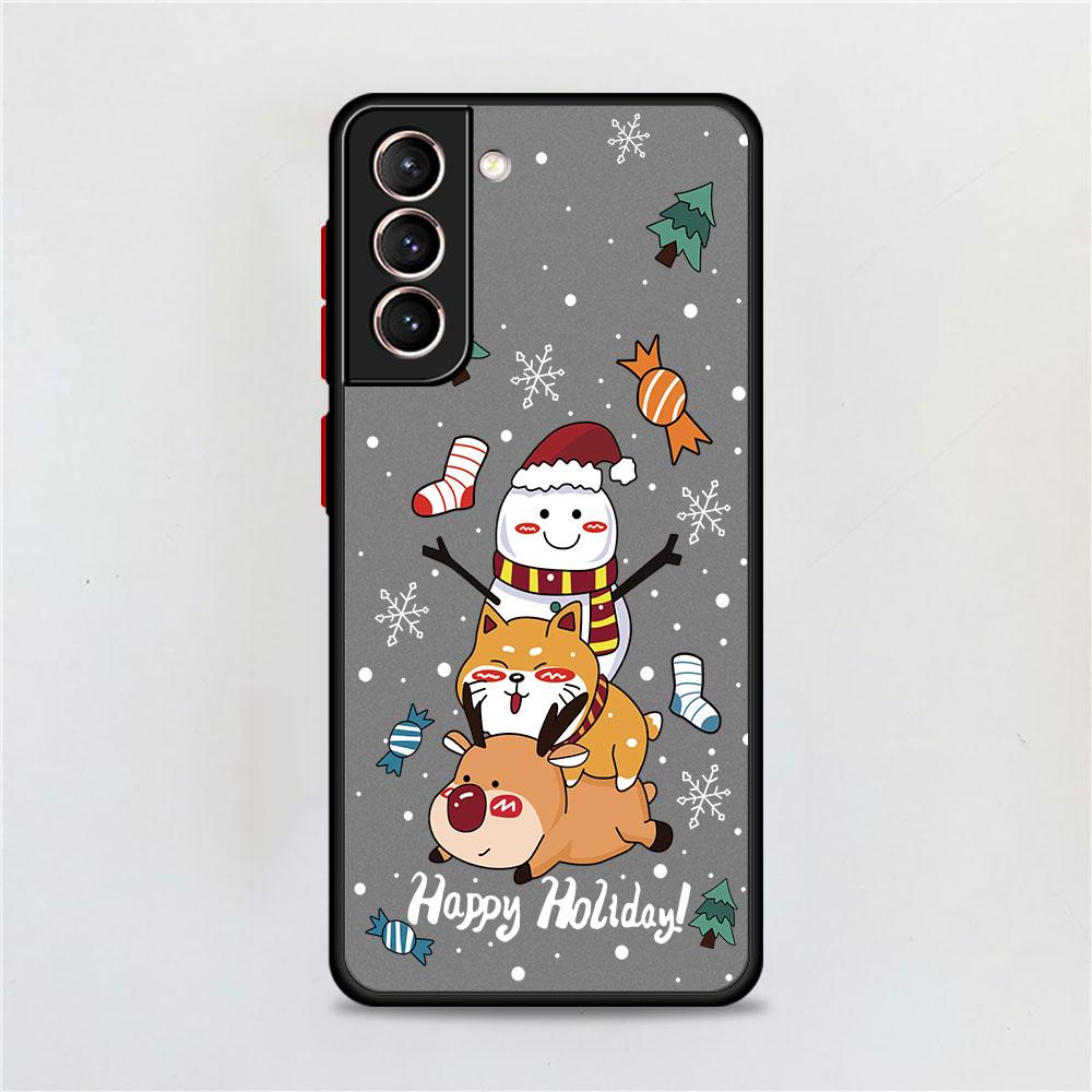 Matný kryt s motivem sněhu a veselými Vánocemi pro Samsung Galaxy S22 S20 S21 FE S10 S9 Plus S8 Capa Note 20 Ultra 10 Lite Phone Fundas
