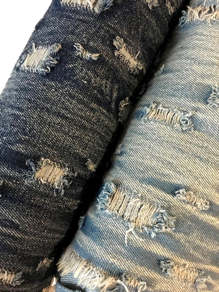 Distressed Denim Fabric Denim Remake Dark Navy Denim Fabric of Distressed Fabric, Scraps, Cotton, Bags, Pouches, DIY, (Set 2, Color)