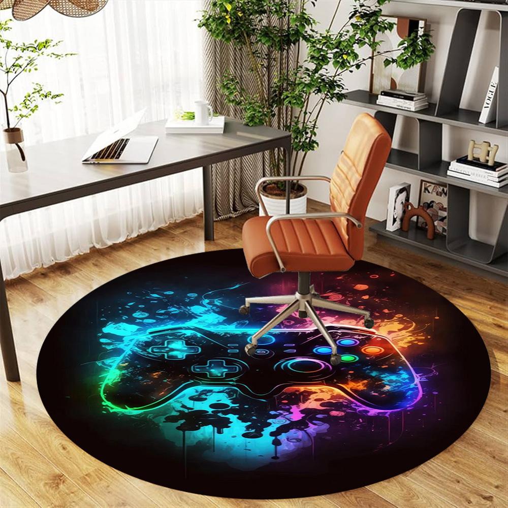 1PC Gaming Controller Neon Round Chair mat Area Rug - Non-Slip, Floor Mat for Office, Bedroom, home decor Christmas Gift c0528119