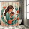 Heartwarming Mother And Child Rose Shower Curtain - Waterproof, Mildew-Resistant, Machine Washable For Cozy Bathroom Decor