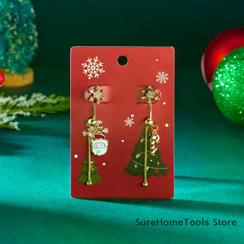 Asymmetric Moving Santa Claus Christmas Tree Drop Earrings For Women Zircon Star Snowman Bell Long Tassel Earring Party Jewerly