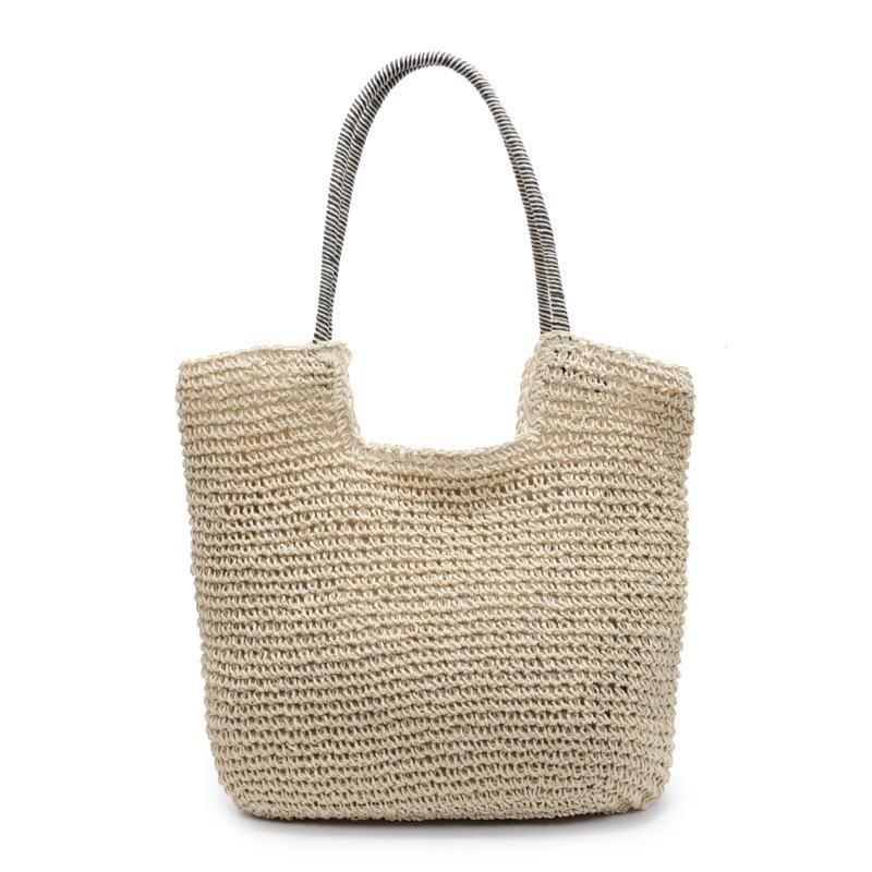 Hand-woven portable basket woven bag cartoon multicolored bow wind shoulder portable tote bag