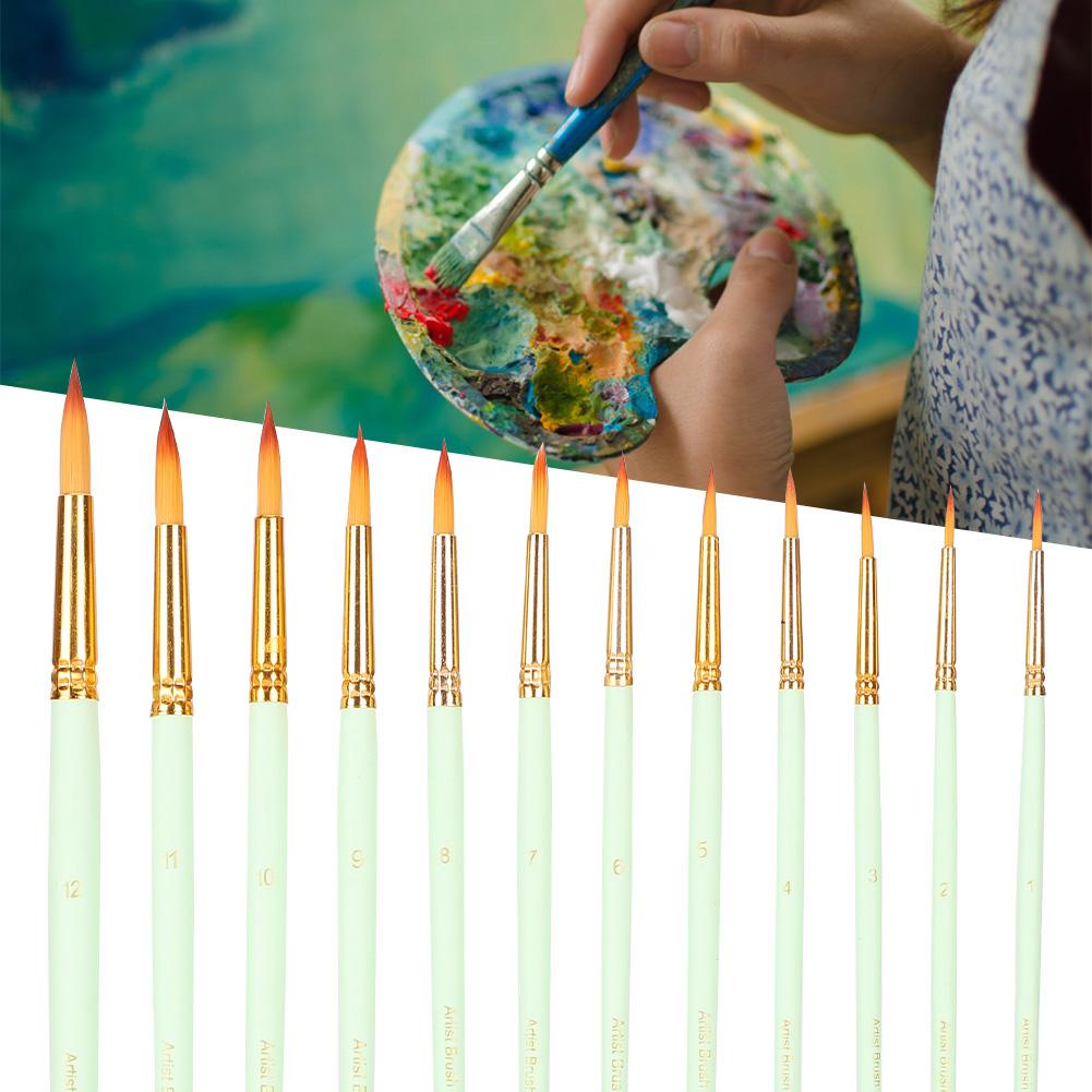 12 Stück Künstlerpinsel Nylonhaar Kunstbedarf Schreibwaren Aquarell Ölmalstift