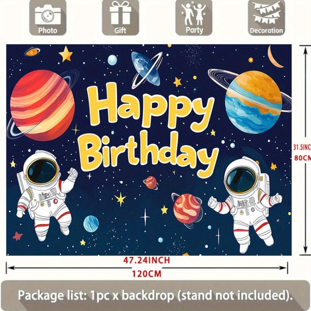2D flat surface 1-piece space-themed photography backdrop fabric suitable for decoration at birthday parties