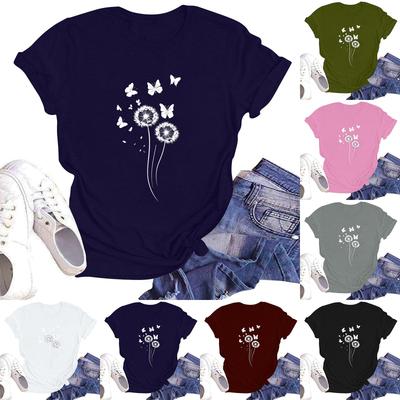 Lässiges, lockeres, bedrucktes T-Shirt mit Rundhalsausschnitt und kurzen Ärmeln für Damen