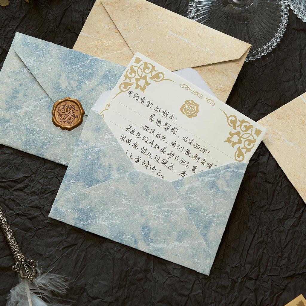 Gilded Envelope & Letter Paper Set - Embossed Texture, Straits Style, Handwritten Love Letters with Wax Seal for Valentine's Day