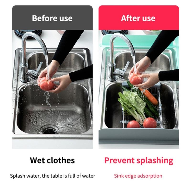 Kitchen Sink Water Splashes Guard Silicone Splashes Protector with Suction Cup Reusable Dish Washing Baffles Board Enduring