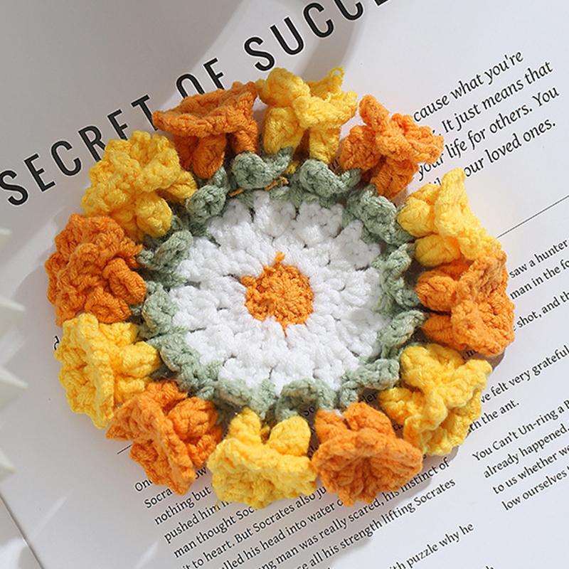 Colorful 12cm Round Placemat Crochet Petals Table Mat Pad Handmade Cotton Pad Cup Dish Coaster Decor Kitchen Supplies Wholesale