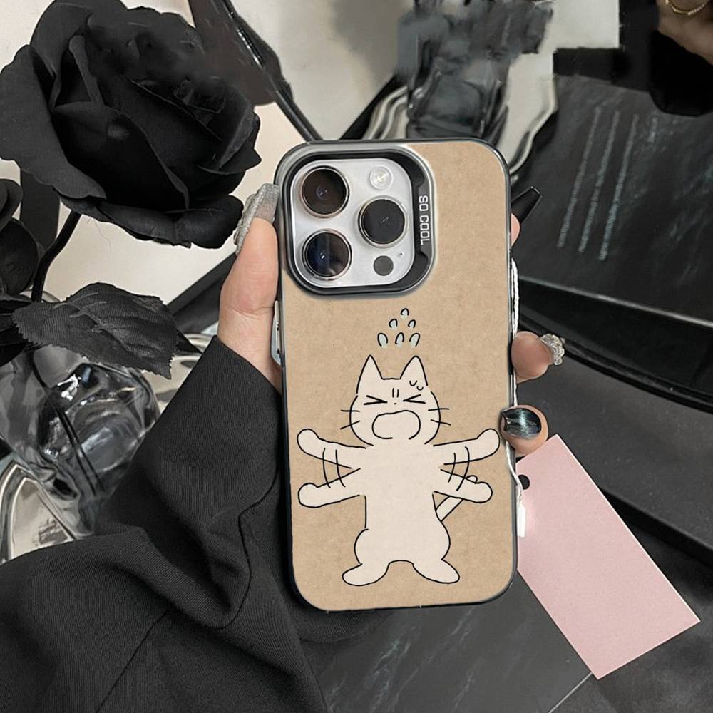 Funny Cat Band Animal Phone Case For iPhone 17,16,15,14,13,12,Pro MAX Black Matte Shockproof Cover