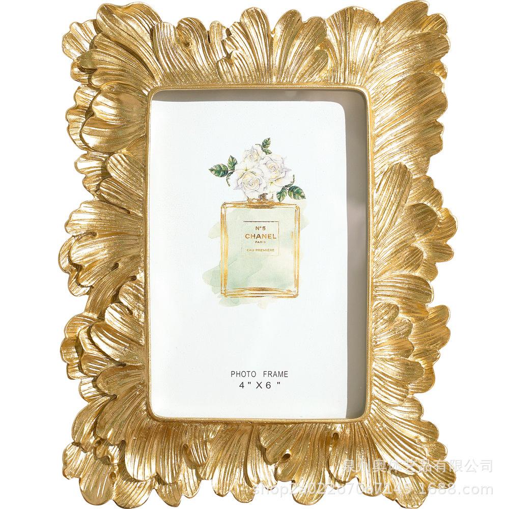 Moderne Schlichtheit 6 Zoll Feder-Fotorahmen Tischdekoration Bilderrahmen Goldener Harz-Fotorahmen Heimdekor Ornament