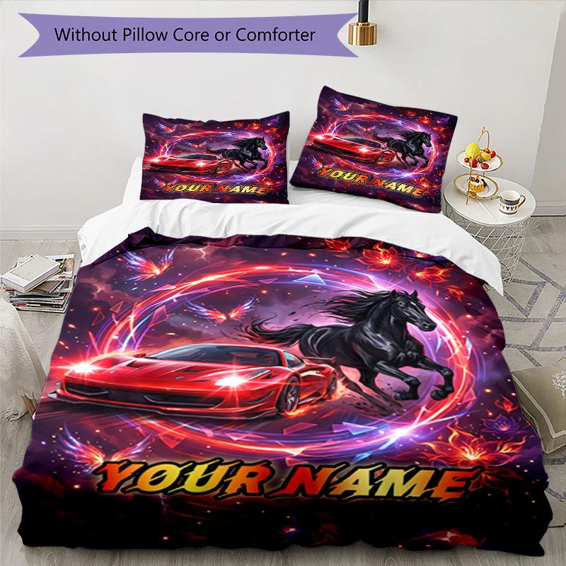 3PC Custom Name Speed, Fire, Freedom, Fantasy, Racing, Night Bedding Set Duvet Cover Closure Includes 1 Duvet Cover & 2 Pillowcases for Bedroom