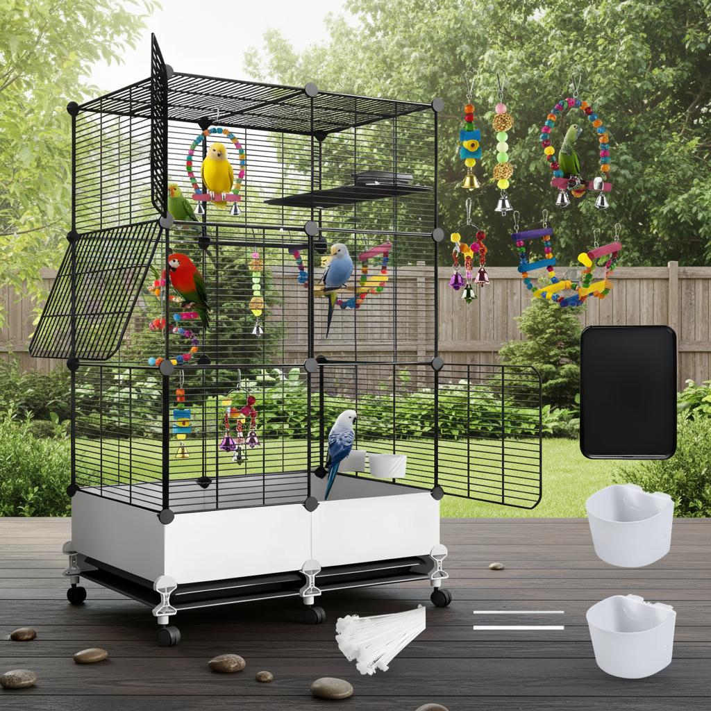 Wholesale Weather Resistant Stainless Steel Bird Cage Panels Bird Cage Plastic Bird Cage Price Bird Cage Stainless Steel Bird Cage Stand (Black,70*35*135cm)