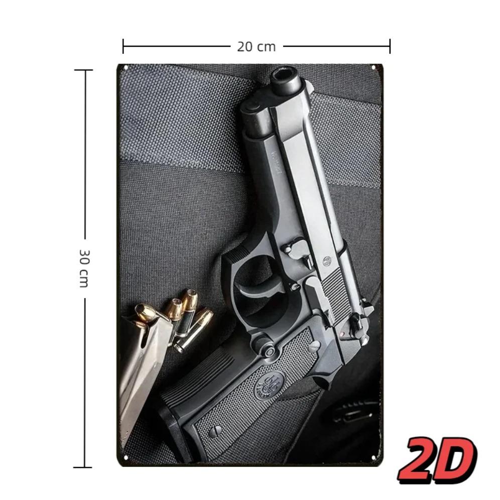 Vintage Handgun Metal Tin Sign 12x8 inch Retro Wall Art for Home Bar Garage Decor