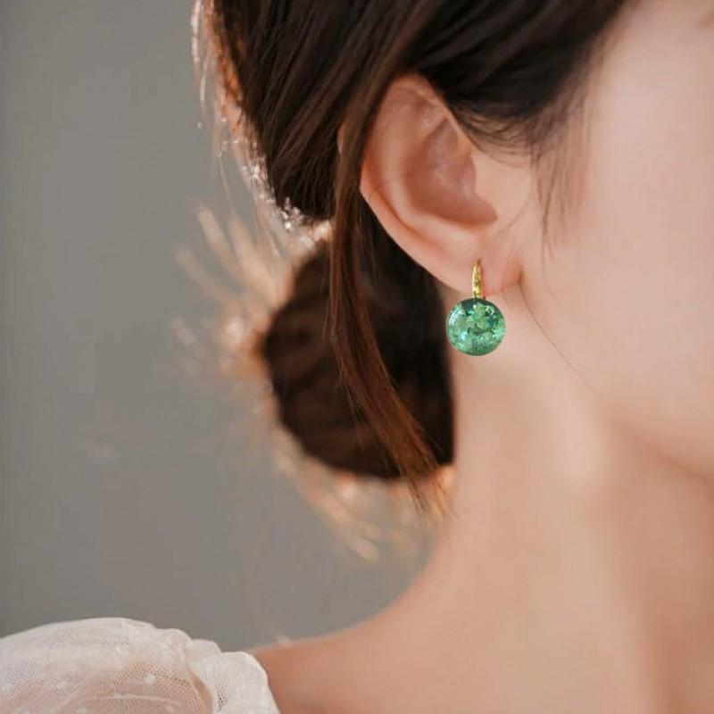 Purple Zircon Alloy Earrings With Ceramic Post Semi-Transparent Design Minimalist Chic Drop Women