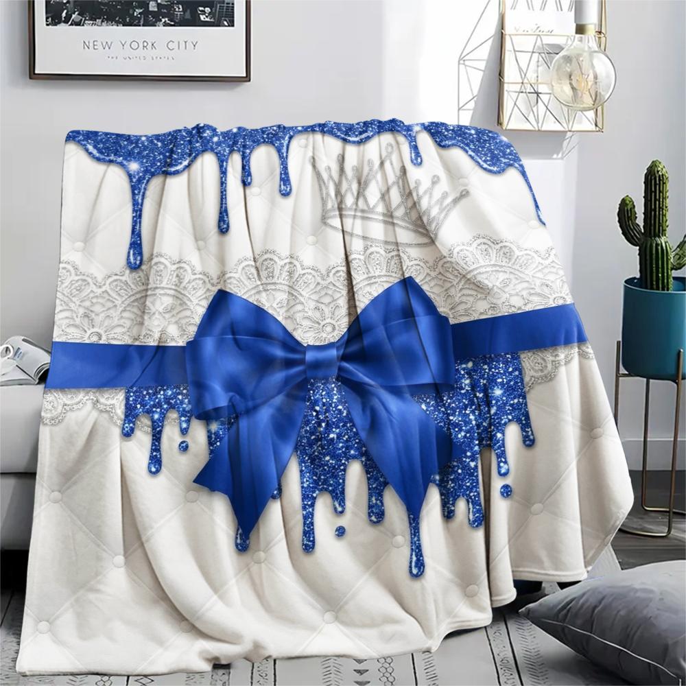 1Pc Gorgeous Bow Print Flannel Blanket, High quality Comfortable for All Seasons, Home Decor, Warmth and Comfort, Perfect for Christmas Gifts W42