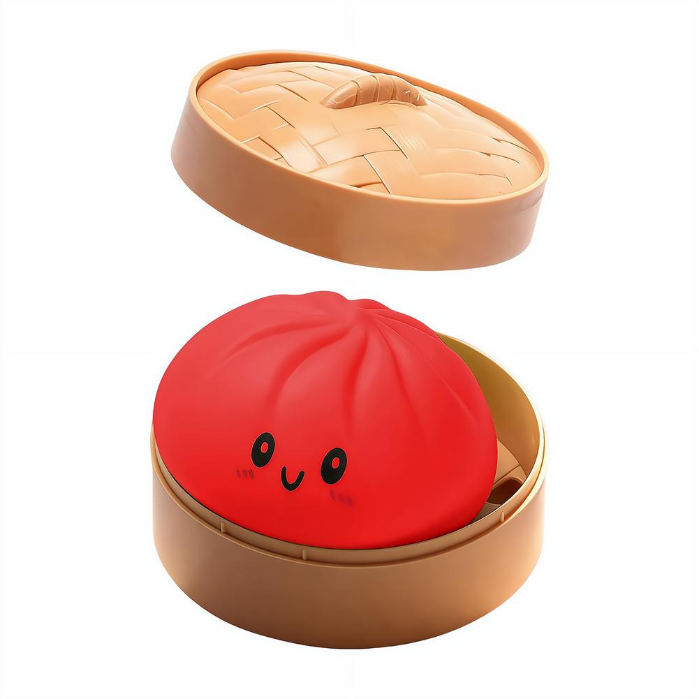 Realistic Giant Dumpling Squeeze Toy with Bamboo Steamer Soft TPR Dough Ball Decompression Fidget Toy Funny Creative DIY Assembly Gift Present