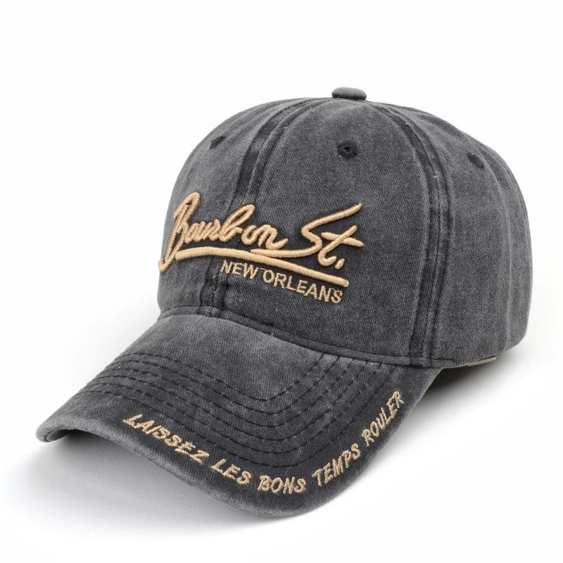 Unisex gewaschene Denim Baseballkappen mit Buchstabenstickerei Kpop Baumwollkappe für Damen Herren verstellbar lässig Cowboy Sommer Streetwear Kappe black