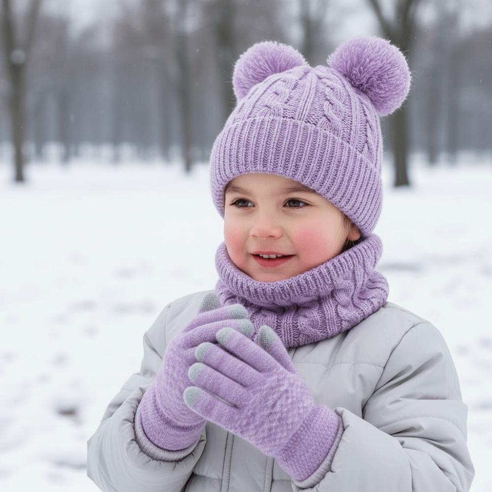 Thickened Baby Hat Scarf Gloves Set Warm Ears Kids Hat Set Fashion Toddler Knitted Hats  Girls