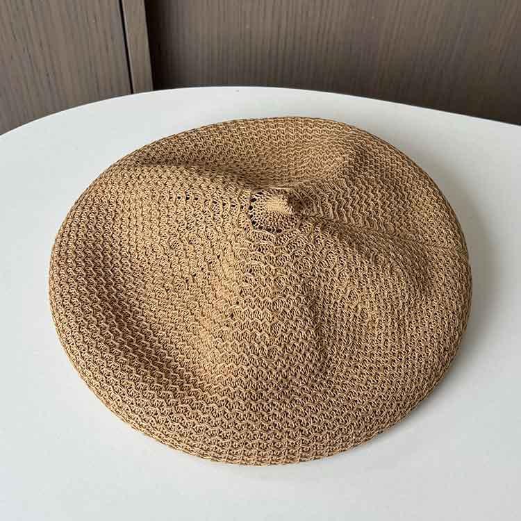 Light plate thin beret women's summer woven breathable bud hat versatile shopping sweet and gentle painter hat
