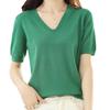 Women's V-Neck Knitted T-Shirt: Short-Sleeved, Versatile, Commuting Pullover, Perfect Base Layer, Three-Quarter Sleeves, Light Sweater.